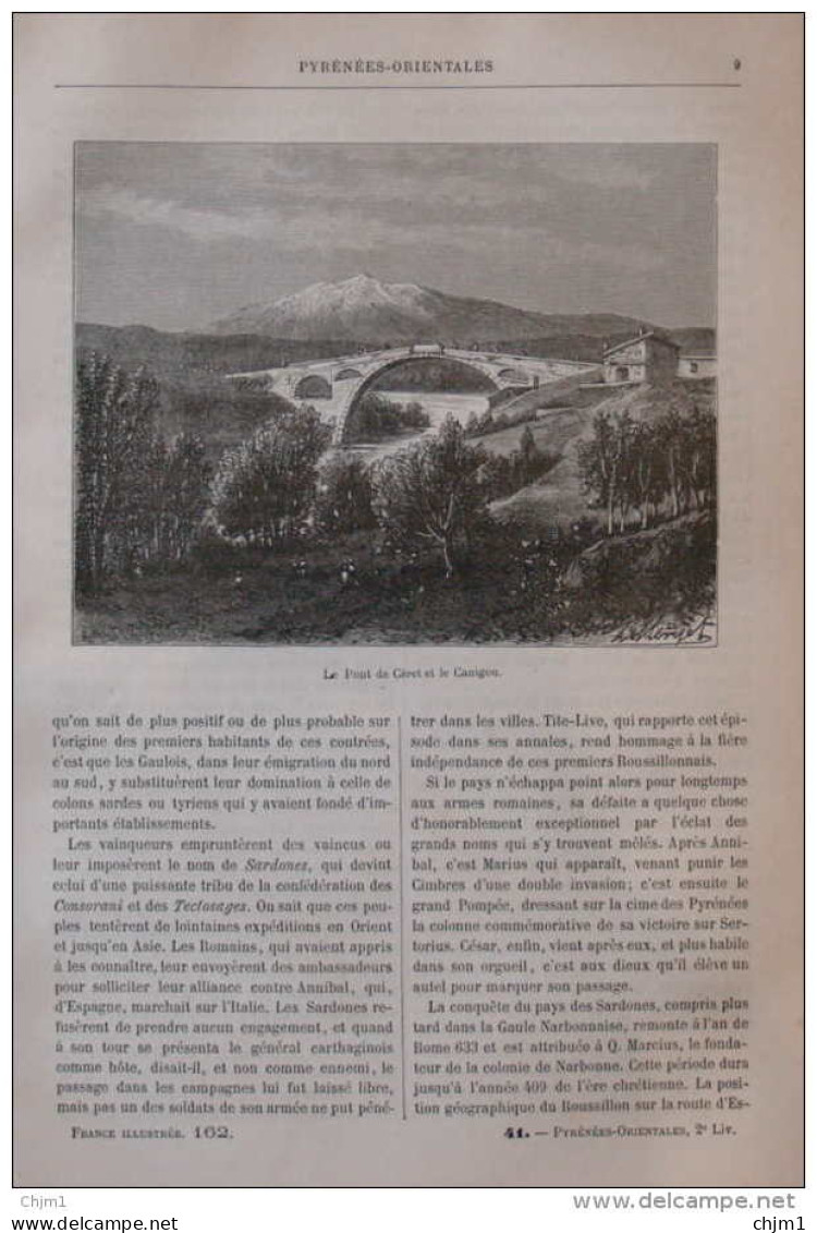 Le Pont De Céret Et Le Canigou - Page Original 1882 - Documents Historiques