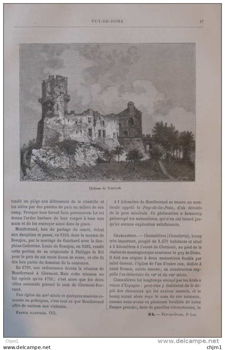 Château De Tournoel - Page Original 1882 - Historische Dokumente