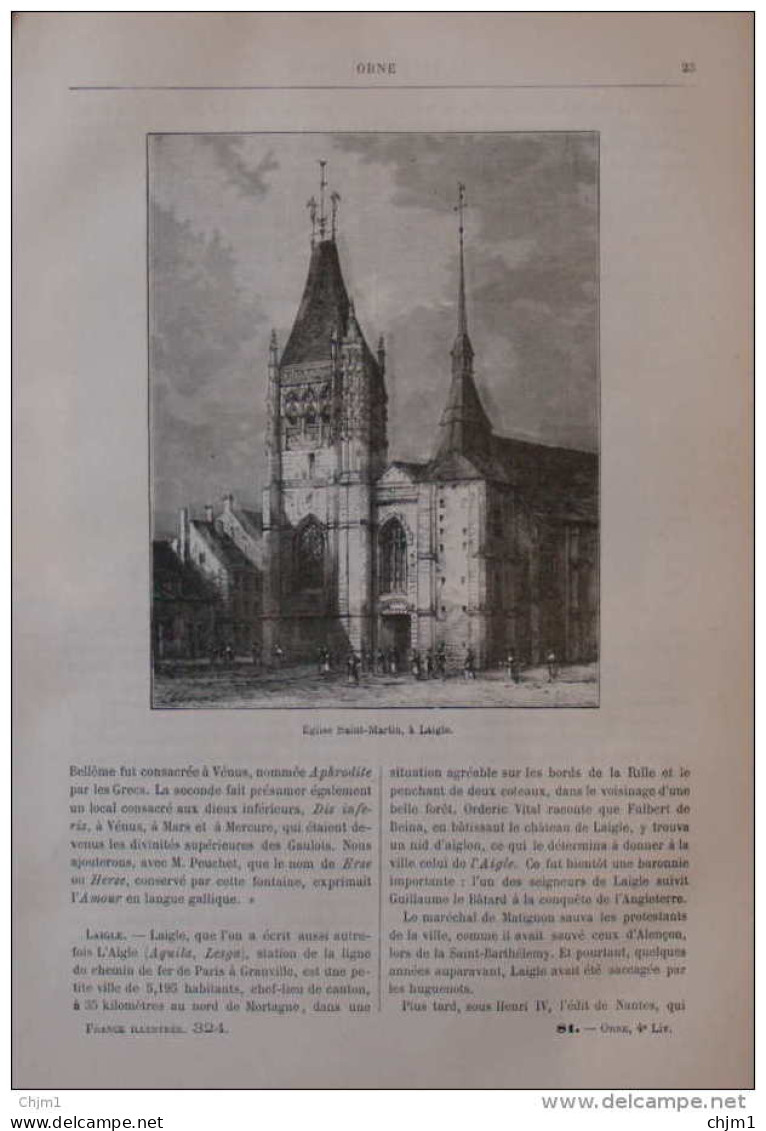 église Saint-Martin à Laigle - Page Original 1882 - Historical Documents