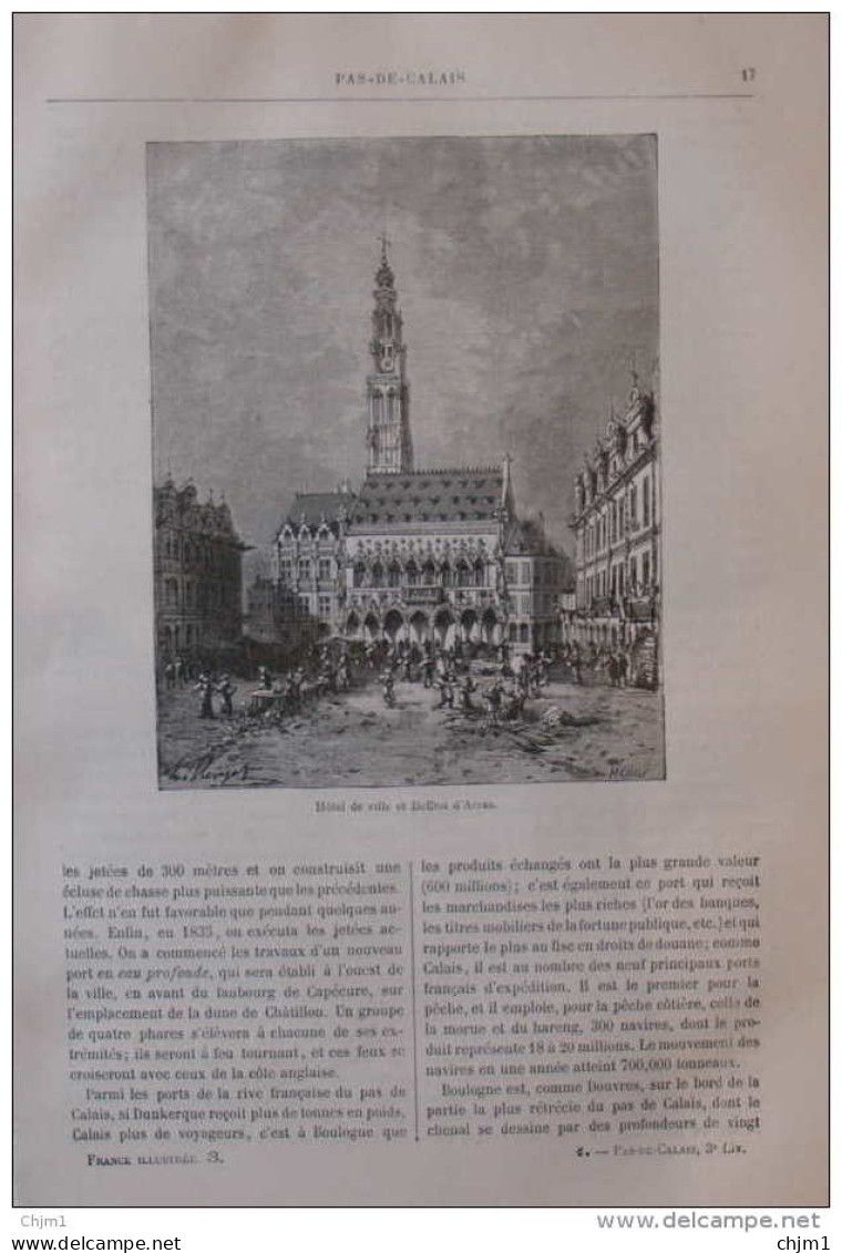 Hôtel De Ville Et Beffroi D'Arras - Page Original 1882 - Documents Historiques