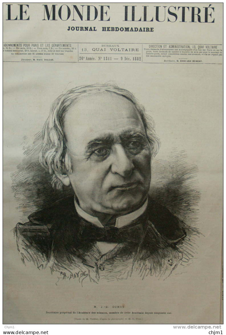 J. B. Dumas - Page Original 1882 - Historische Dokumente