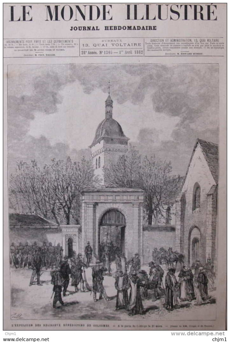 L'expulsion Des Réligieux Bénédictins De Solesmes - à La Porte De L'abbaye - Page Original 1882 - Historical Documents