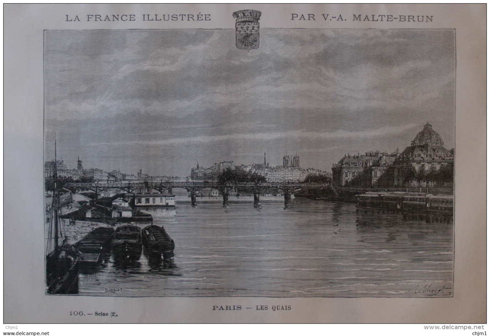 Paris - Les Quais - Page Original 1882 - Historical Documents