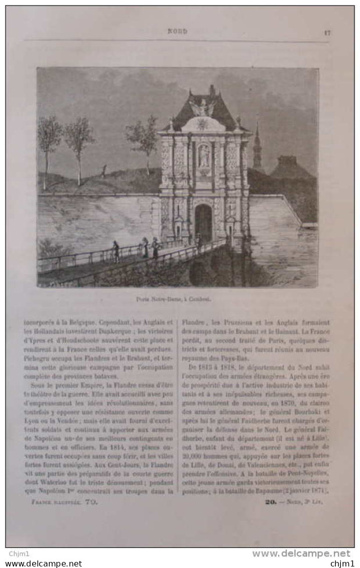 Porte Notre-Dame à Cambrai - Page Original 1882 - Historische Dokumente