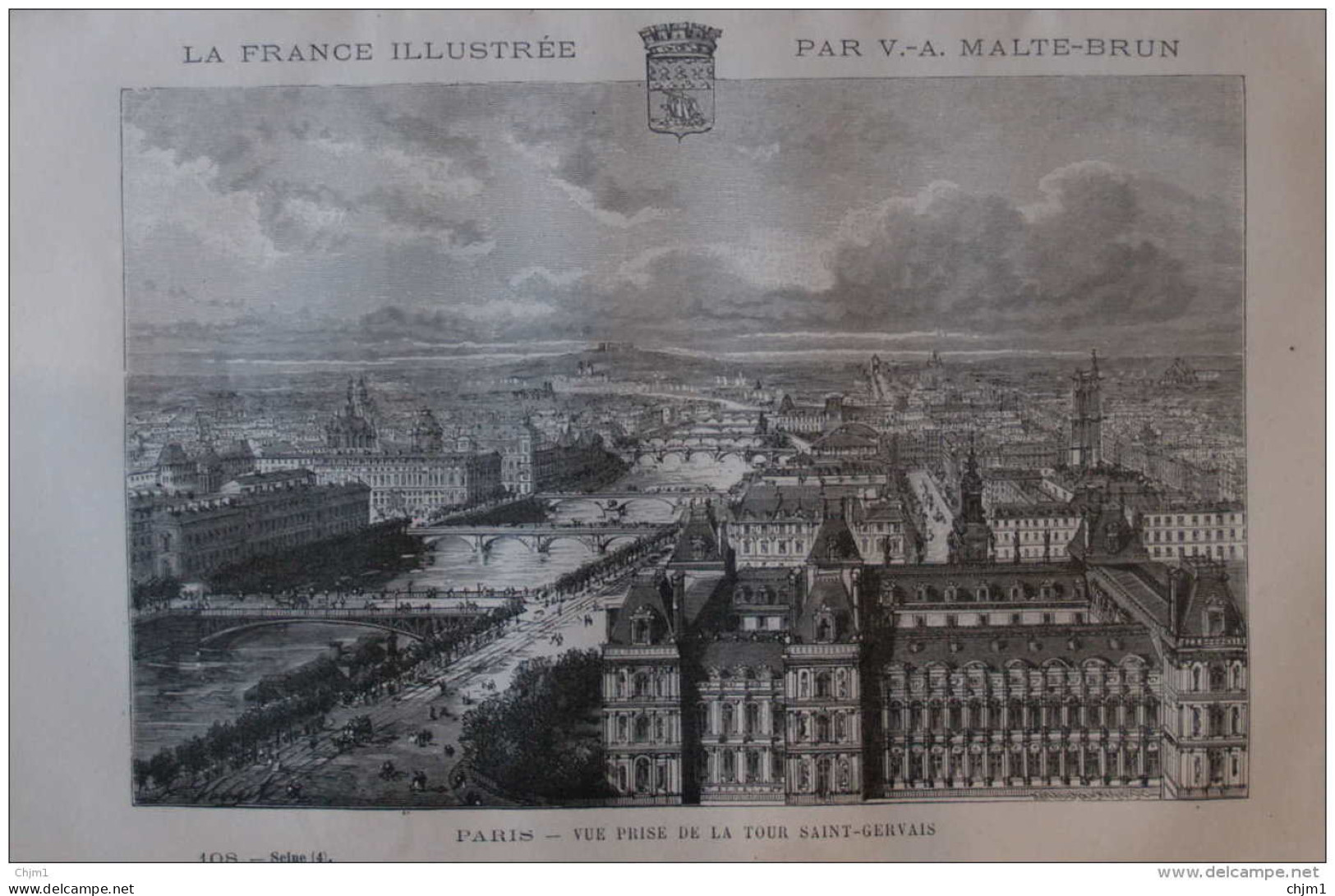 Paris - Vue Prise De La Tour Saint-Gervais - Page Original 1882 - Historische Dokumente