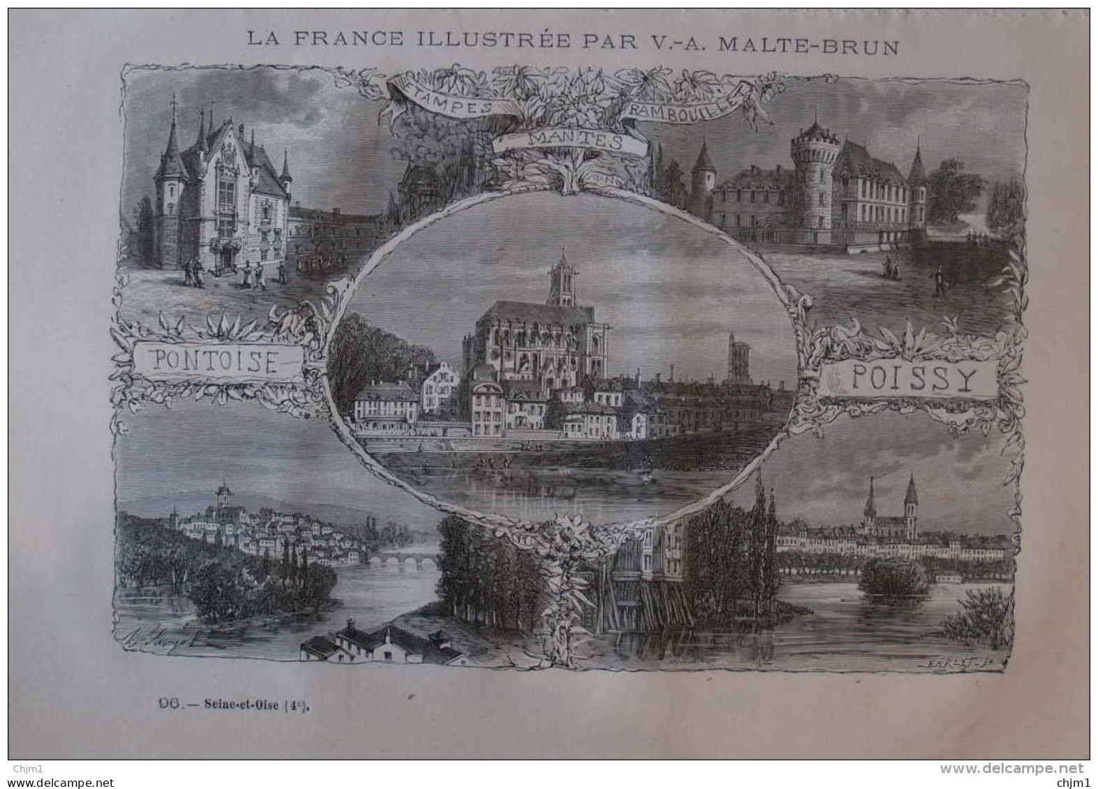 Pontoise - Poissy - Mantes - Rambouillet - Page Original 1882 - Documentos Históricos