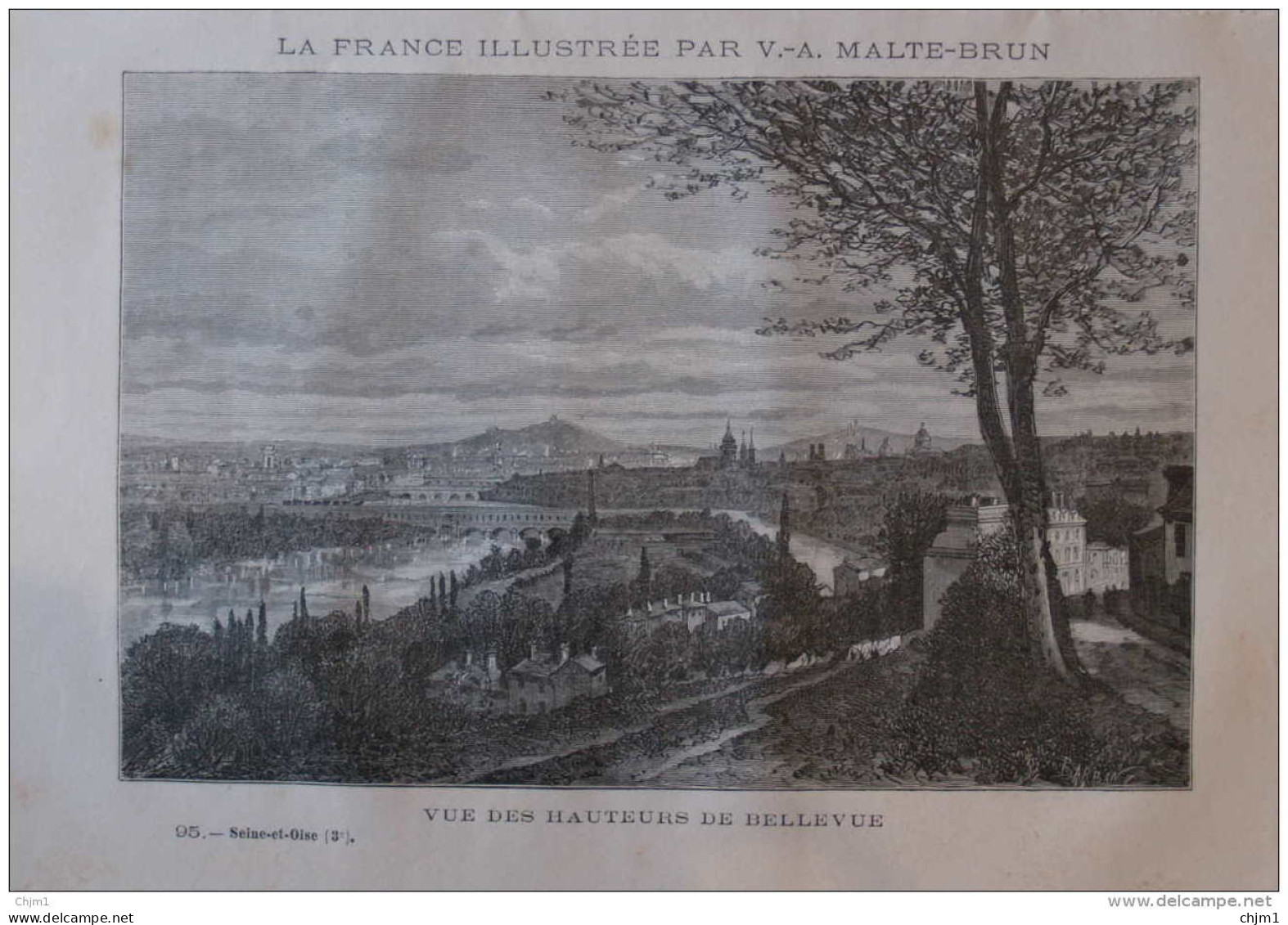 Vue Des Hauteurs De Bellevue - Page Original 1882 - Historical Documents