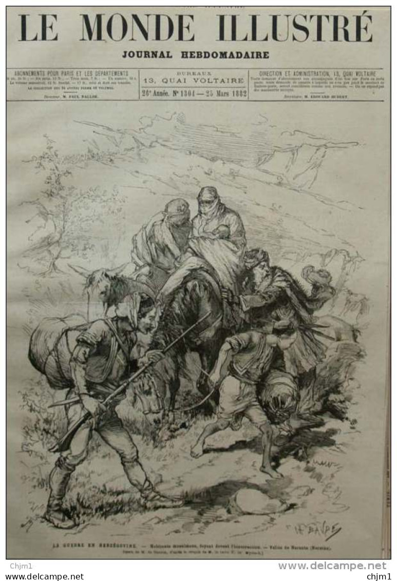 La Guerre En Herzégovine - Habitants Musulmans, Fuyant - Vallée De Narenta (Neretna) - Page Original 1882 - Documents Historiques