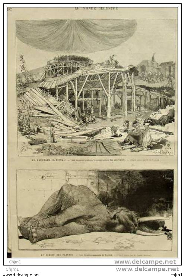 Au Jardin Des Plantes - Les Derniers Moments D' Elephant Bankok -  Page Original 1882 - Historische Dokumente
