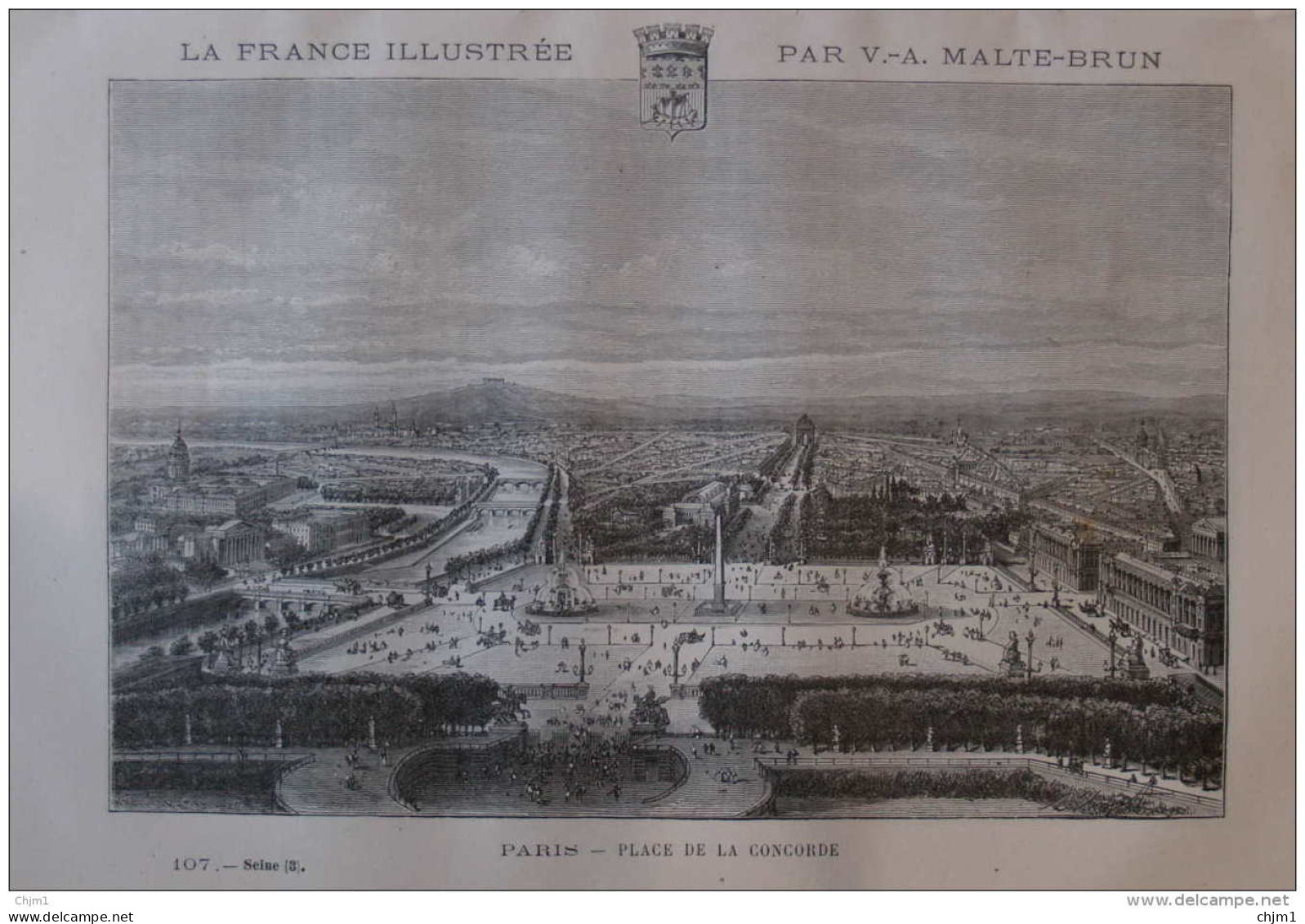 Paris - Place De La Concorde - Page Original 1882 - Historical Documents