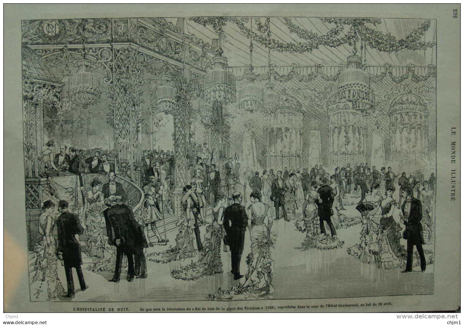 L'Hospitalité De Nuit - C'est Que Sera La Décoration Du "Bal De Bois De La Place Des Victoires"  Page Original - 1882 - Documents Historiques