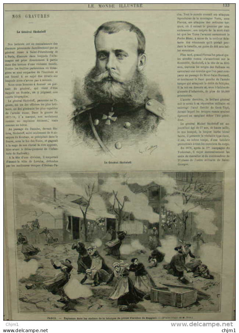 Général Skobeleff - Paris - Explosion Dans Les Ateliers De La Fabrique De Pièces De Ruggieri -  Page Original - 1882 - Documentos Históricos