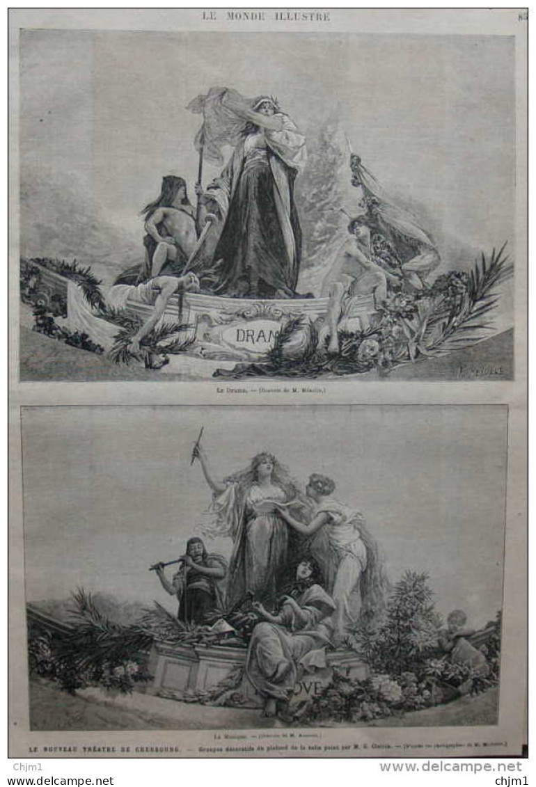 Nouveau Théâtre De Cherbourg - Groupes Décoratifs Du Plafond De La Salle -  Page Original - 1882 - Documentos Históricos