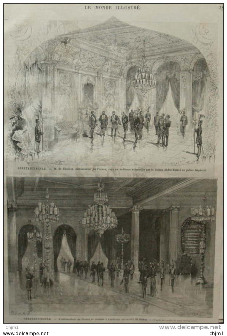 Constantinople - M. De Noailles, Ambassadeur De France Recu En Audience Par Le Sultan Amdul-Hamid - Page Original 1882 - Documents Historiques