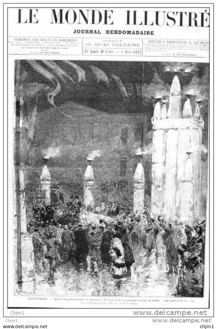 Christiana - Entrée Du Prince Héritier De Suède Et Du Norwège Et De La Princesse Victoria - Page Original 1882 - Documents Historiques