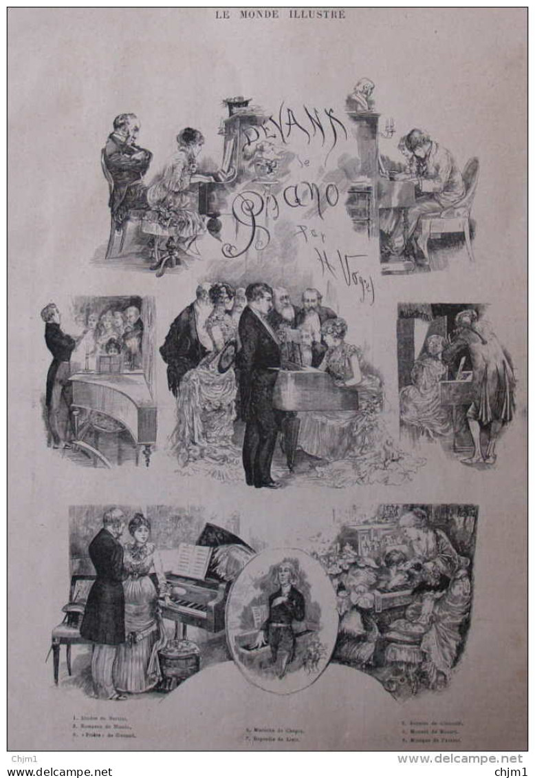 Devant Le Piano - études De Bertini - Menuet De Mozart - Rapsodie De Liszt - Page Original 1882 - Documents Historiques