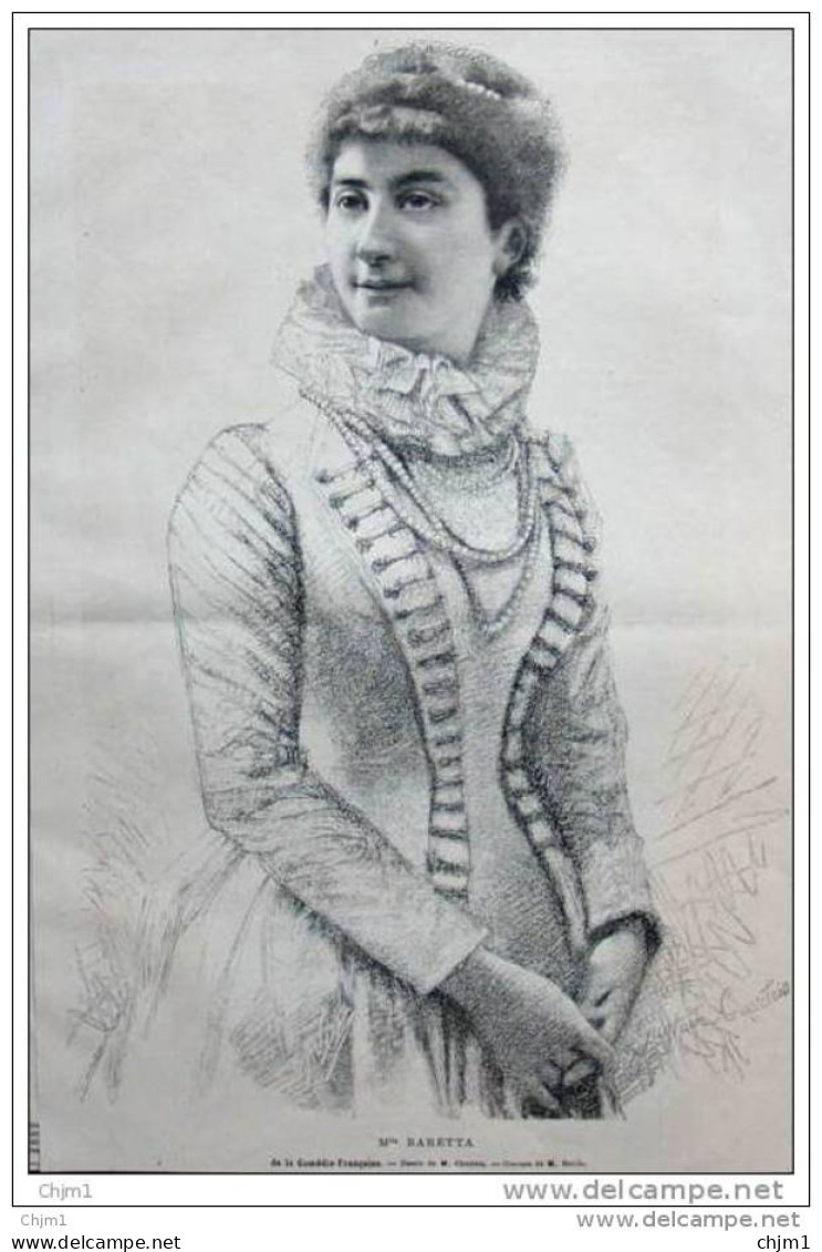 Mlle Baretta De La Comédie Francaise - Page Original 1882 - Documents Historiques