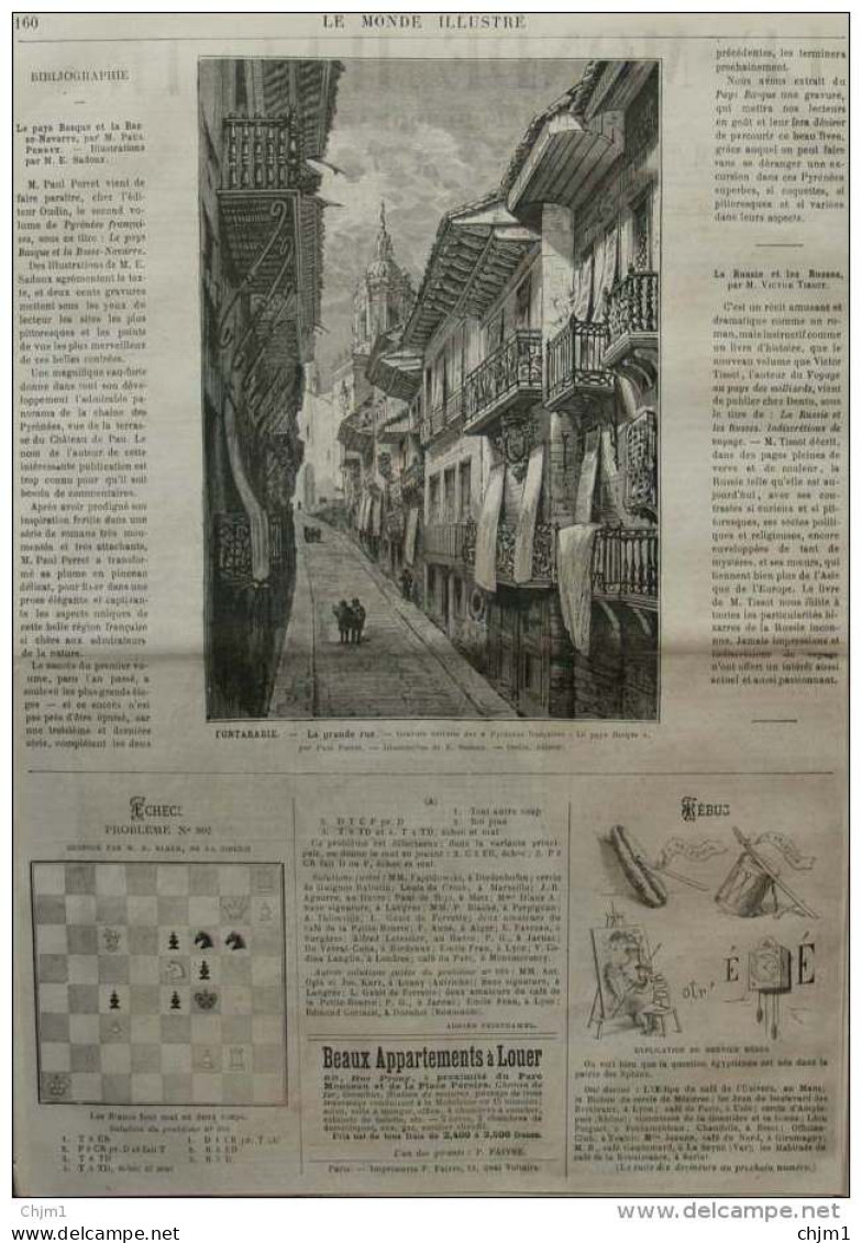 Fontarabie - La Grande Rue -  Page Original 1882 - Documents Historiques