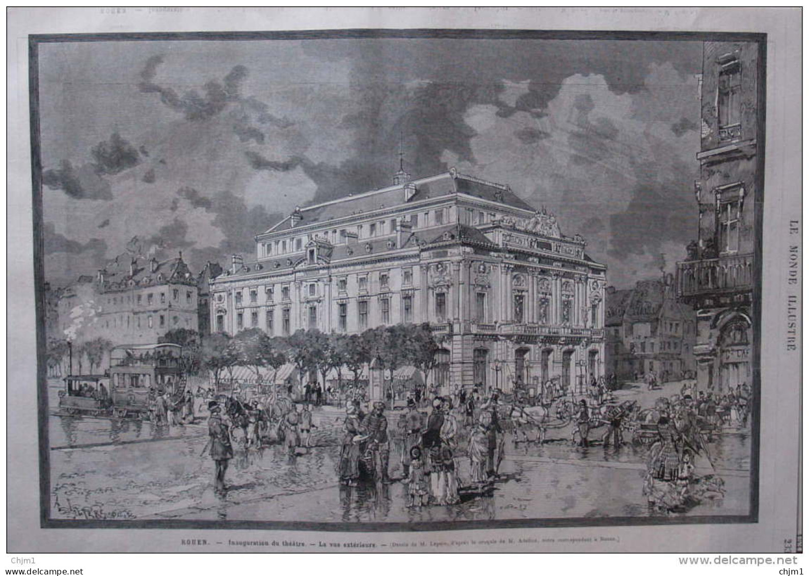 Rouen - Inauguration De Théâtre - La Vue Extérieure - Page Original 1882 - Documents Historiques