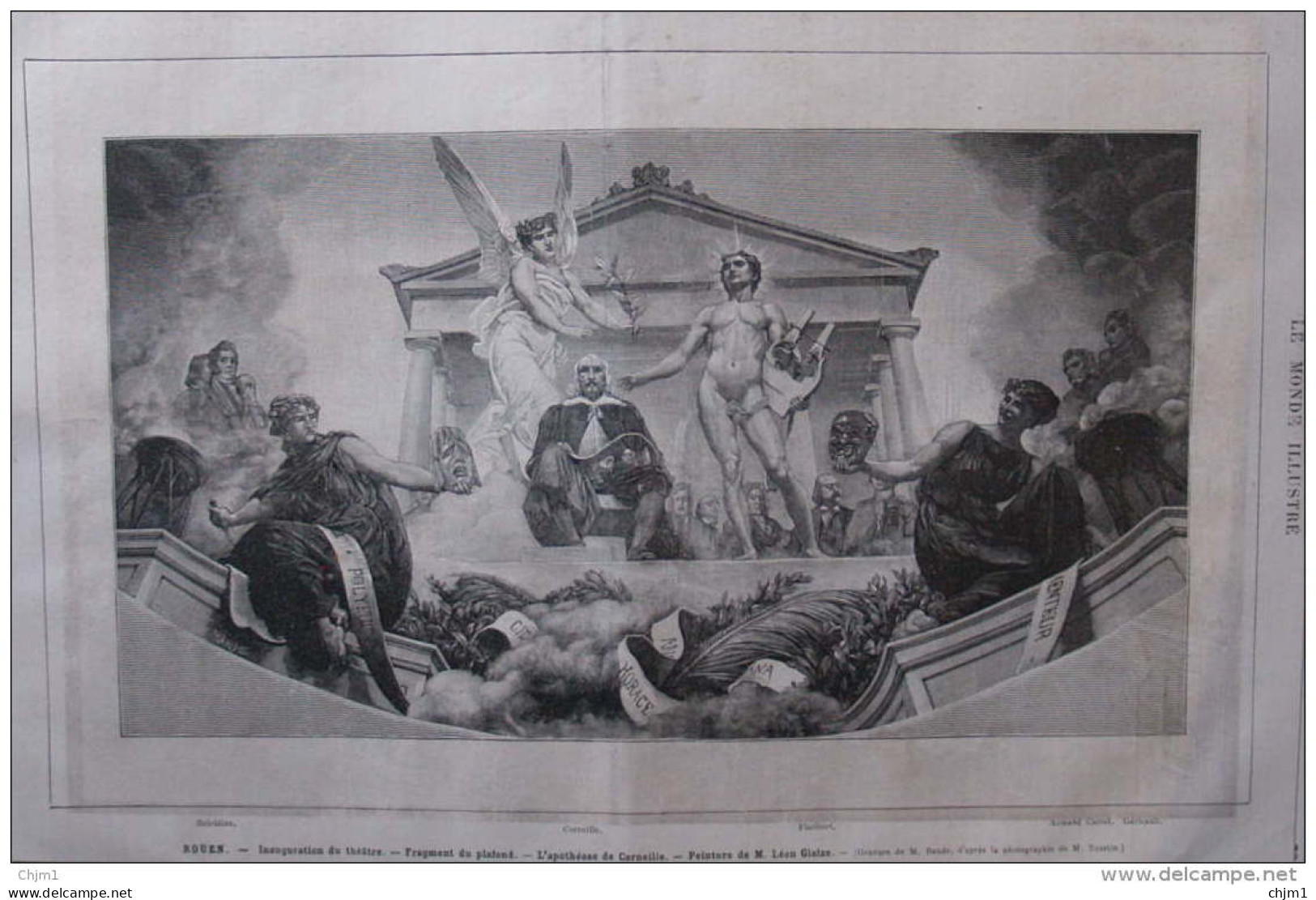 Rouen - Inauguration De Théâtre - Fragment Du Plafond, Peinture De M. Léon Glaize - Page Original 1882 - 2 - Documents Historiques