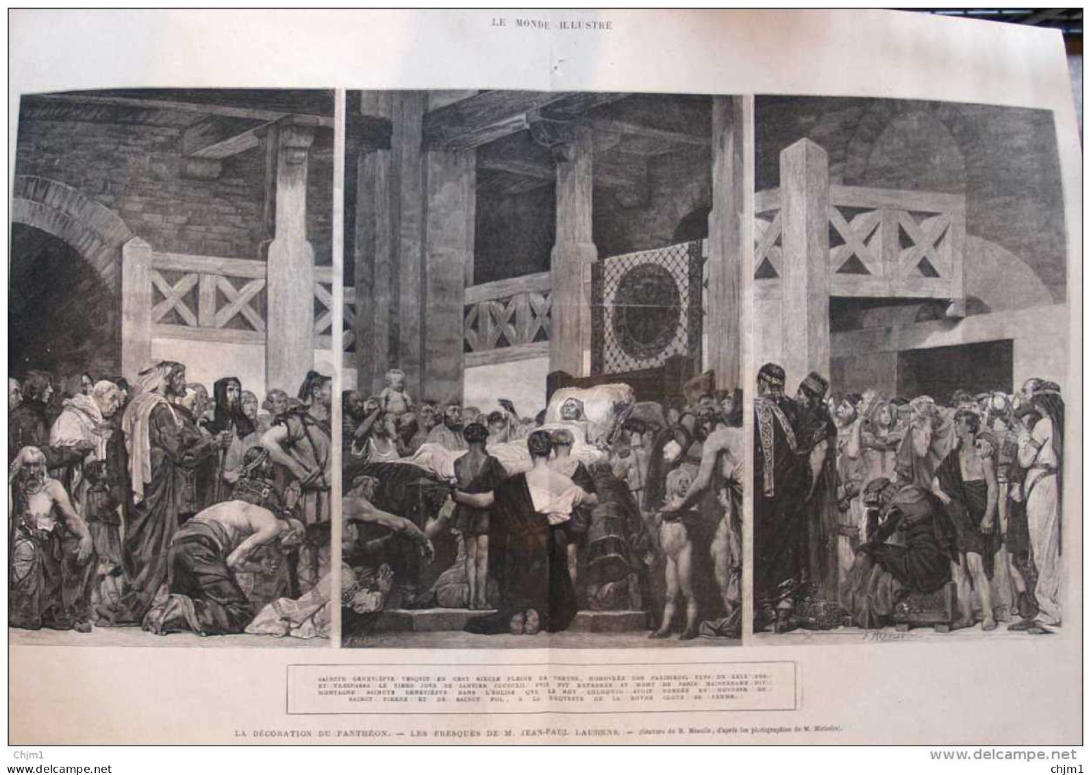 La Décoration Du Panthéon -les Fresques De M. Jean-Paul Laurens - Page Original Double 1882 - Documents Historiques