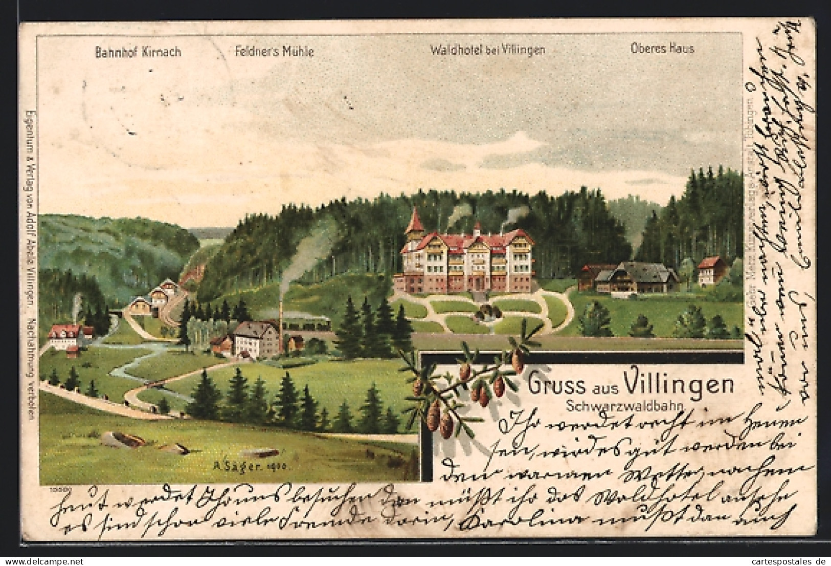 AK Villingen / Baden, Schwarzwaldbahn, Waldhotel, Oberes Haus, Bahnhof Kirnach  - Gutach (Schwarzwaldbahn)
