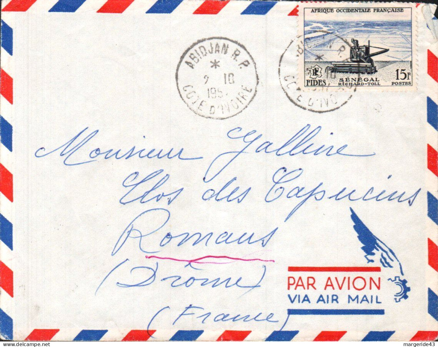 A O F SEUL SUR LETTRE POUR LA FRANCE 1954 - Lettres & Documents