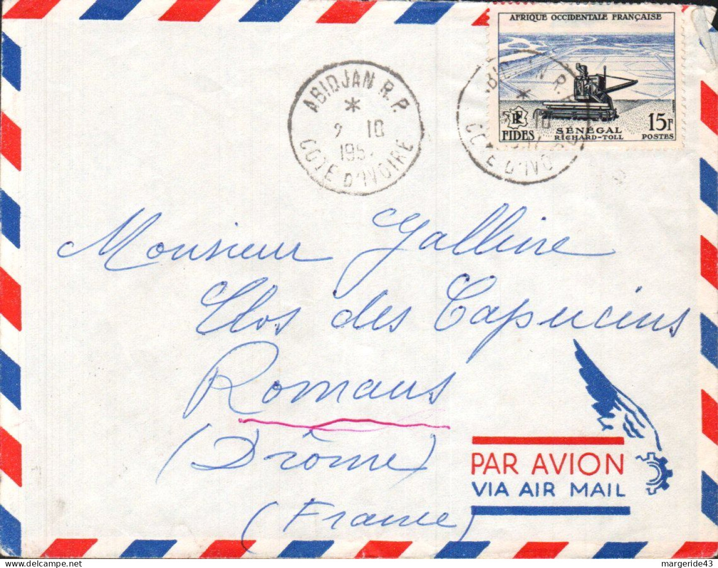 A O F SEUL SUR LETTRE POUR LA FRANCE 1954 - Covers & Documents