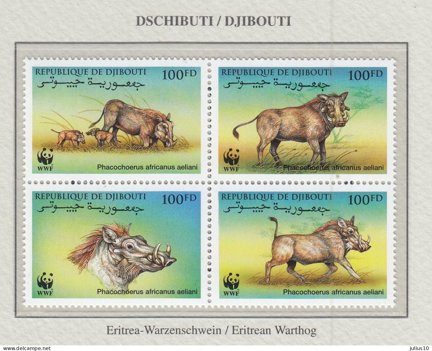 DJIBOUTI 2000 WWF Animals Warthog  Mi 678-81 NH(**) Fauna 615 - Neufs