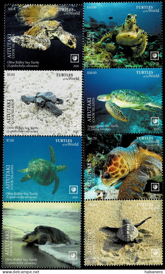 AITUTAKI 2020 Mi 1085A-1092A TURTLES MINT STAMPS ** VALUE €160 - Aitutaki