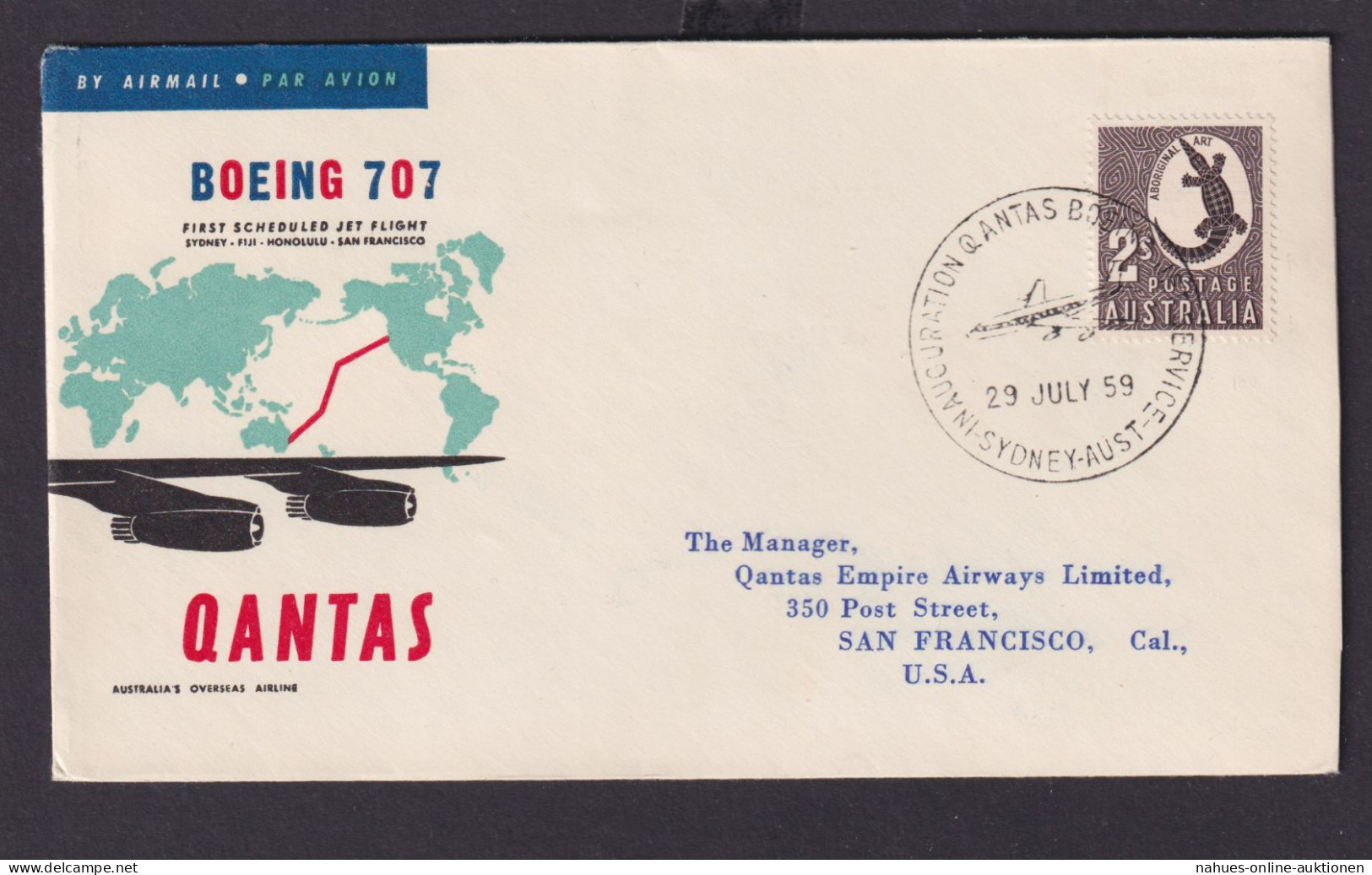 Flugpost Air Mail Qantas Australien Boeing 707 Seltener Beleg San Francisco USA - Collections