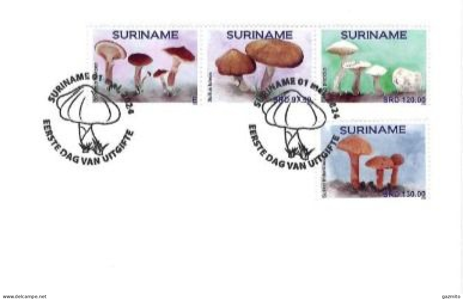 Suriname 2024, Mushrooms, 4val In FDC - Surinam