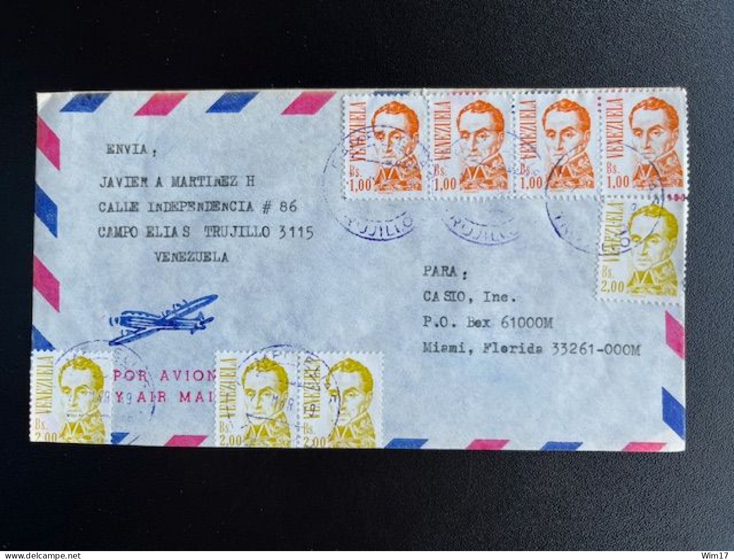 VENEZUELA 1989 AIR MAIL LETTER TRUJILLO TO MIAMI USA - Venezuela