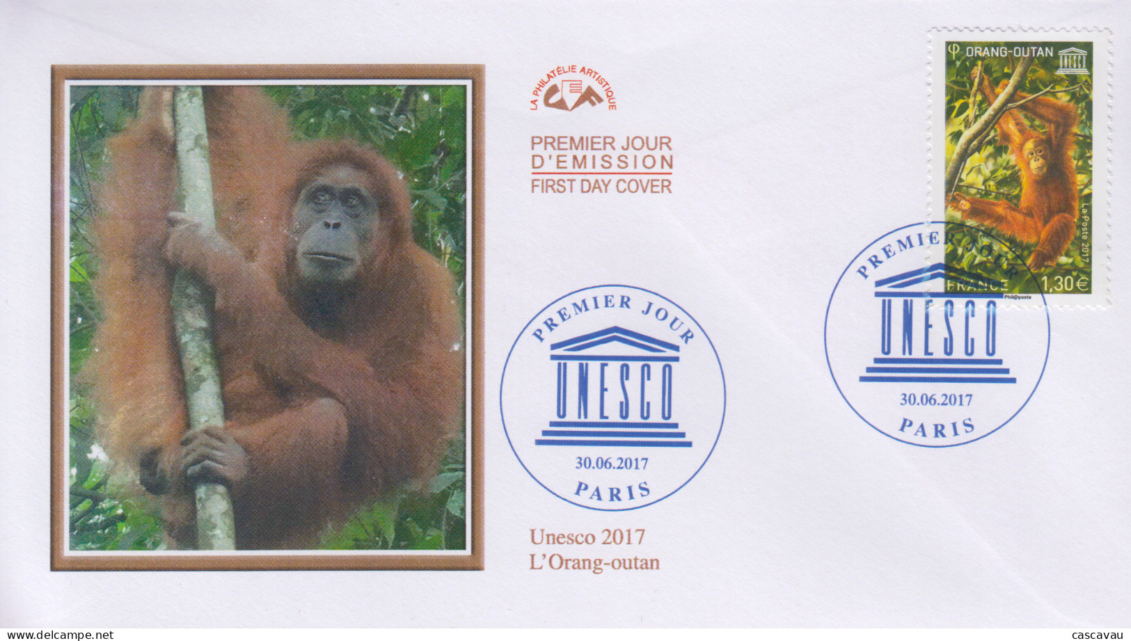 Enveloppe  FDC  1er  Jour    FRANCE    L' Orang - Outan    UNESCO    2017 - 2010-2019