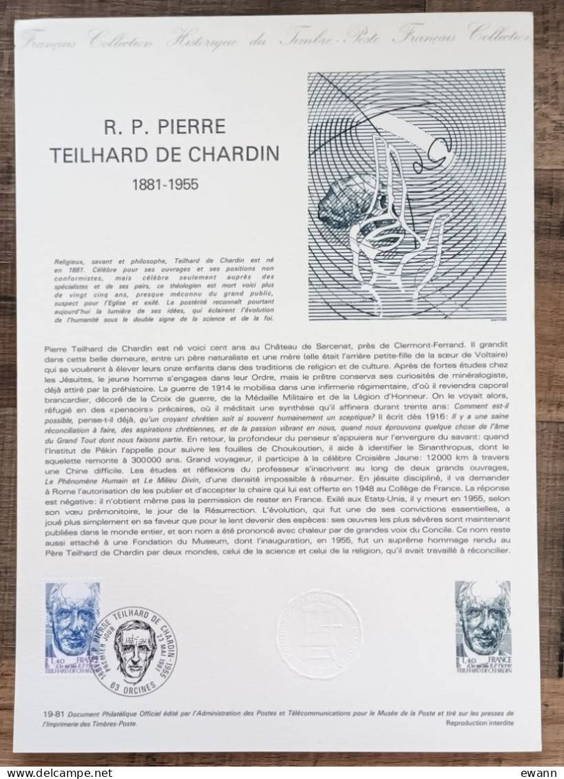 COLLECTION HISTORIQUE DU TIMBRE - YT N°2152 - R.P. PIERRE TEILHARD DE CHARDIN - 1981 - 1980-1989