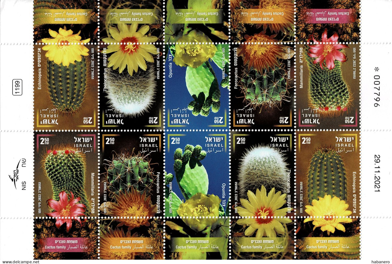 ISRAEL 2022 Mi 2785-2789 CACTUSSES MINT MINIATURE SHEET ** - Blocs-feuillets