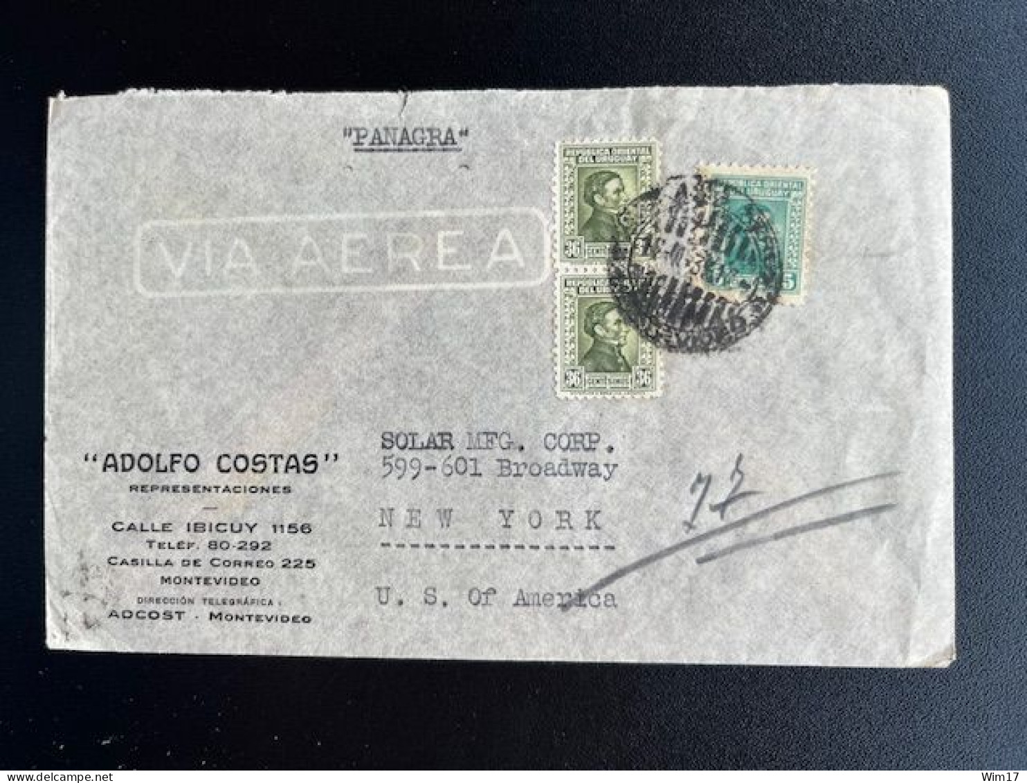 URUGUAY 1932? AIR MAIL LETTER MONTEVIDEO TO NEW YORK - Uruguay