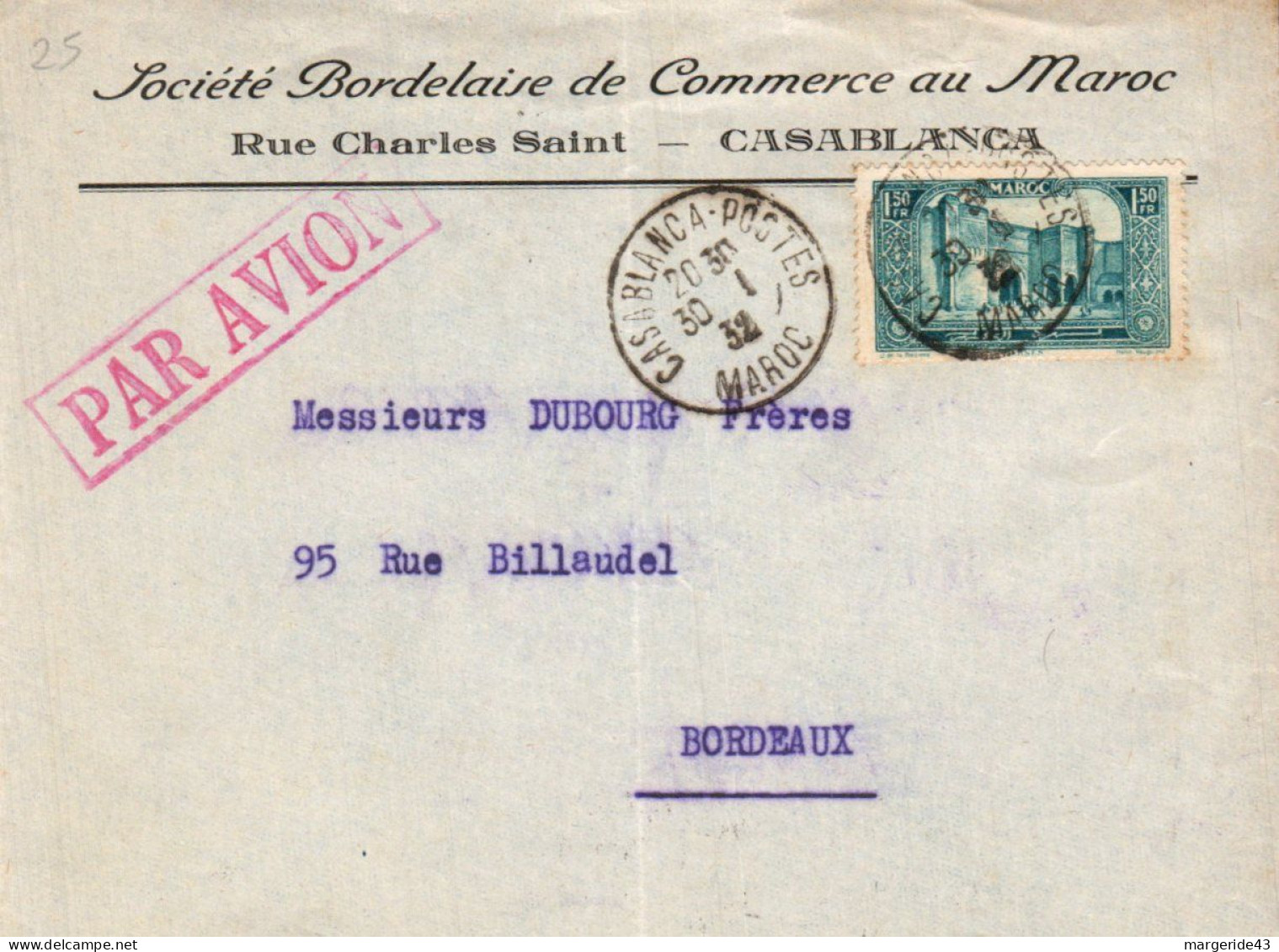 MAROC SEUL SUR LETTRE A EN TETE POUR LA FRANCE 1932 - Briefe U. Dokumente