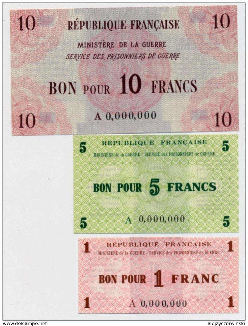 MINISTERE De La GUERRE // P.O.W. // SERVICE Des PRISONNIER De GUERRE // Bon De 1, 5 & 10 Franc - Notgeld