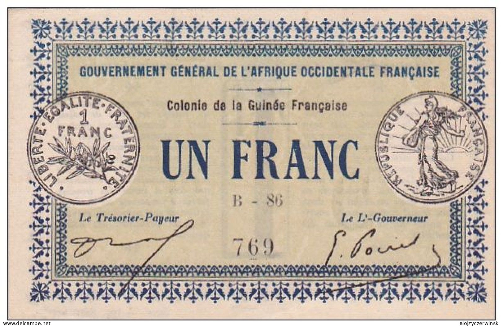 GUINEE - BON DE CAISSE DE 1franc Afrique Occidentale Française - Colonies - 1917 - Guerre 14 - WW1 - Notgeld