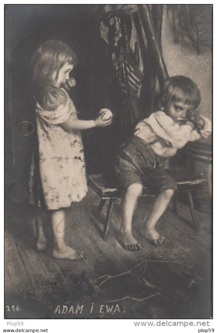 Cpa Ak Pk Adam I Ewa Adam Et ève Petite Fille Offrant La Pomme Au Petit Garçon Circulée En 1911 - Tarjetas Humorísticas