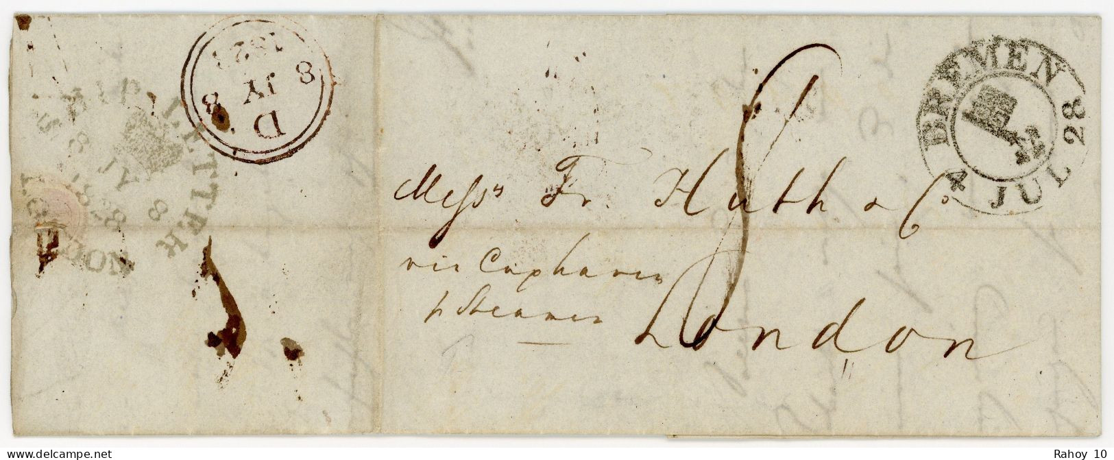 1828, Entire Ship Letter Bremen - London Via Cuxhaven With Bremen 4-7-1828 And London Coded D 8JY 8 1828 - Préphilatélie