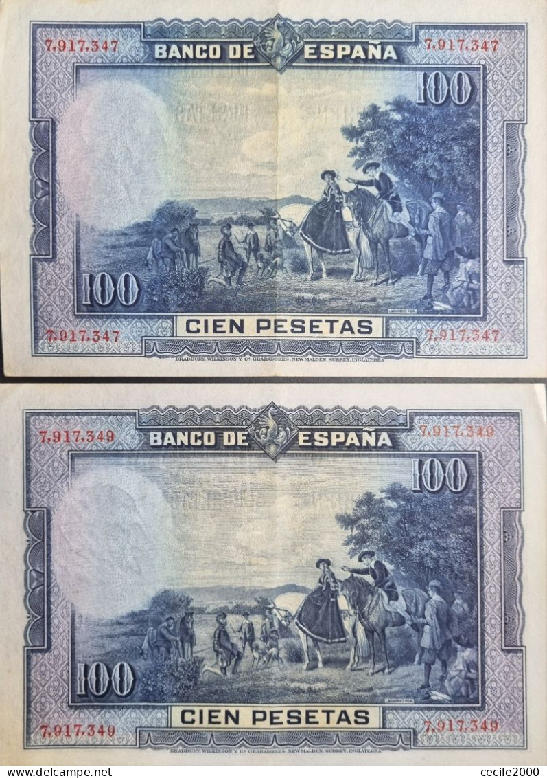 NEAR SEQUENTIAL SPAIN BANKNOTE 100 PESETAS 1928 XF+ BILLETE ESPAÑA IMPARES SIN SERIE *COMPRAS MULTIPLES CONSULTAR* - 100 Pesetas