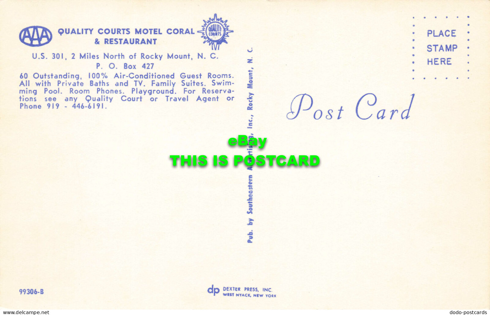 R571820 Quality Courts Motel Coral And Restaurant. Dexter Press. Southeastern Ad - World