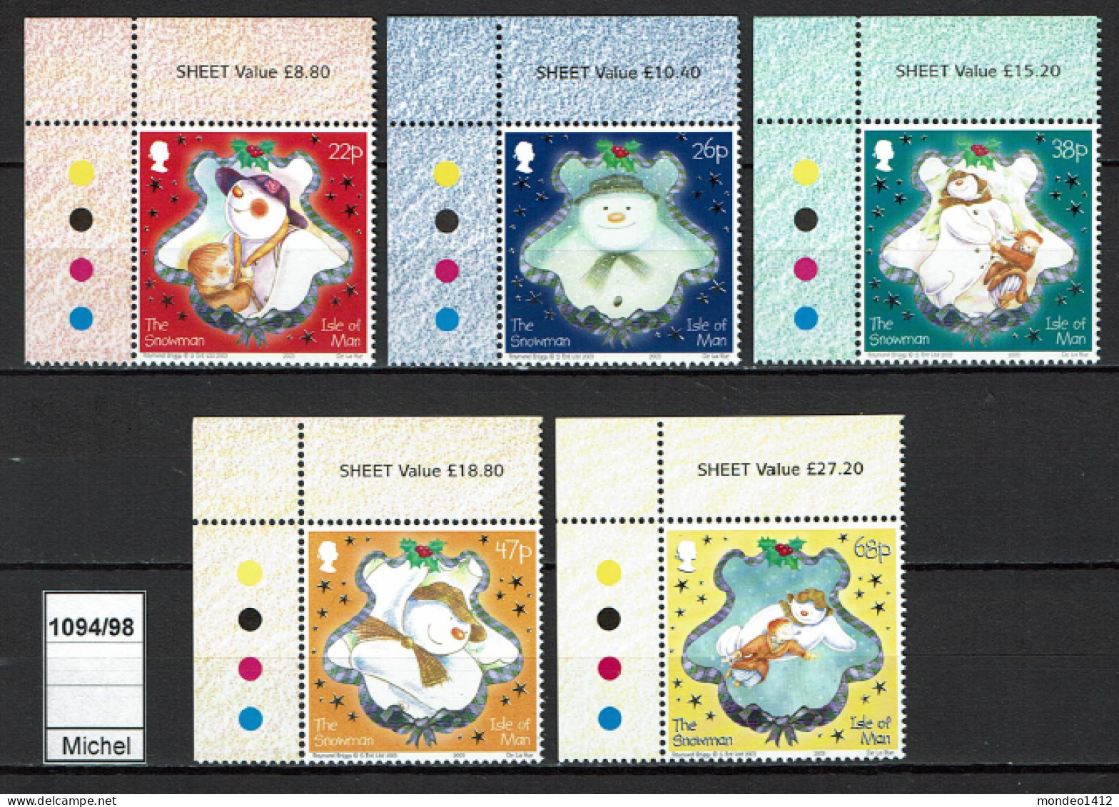 Isle Of Man - 2003 - MNH - Noël, Christmas, Weihnachten, Kerstmis - Illustrator Raymond Briggs - Snowman - Isle Of Man