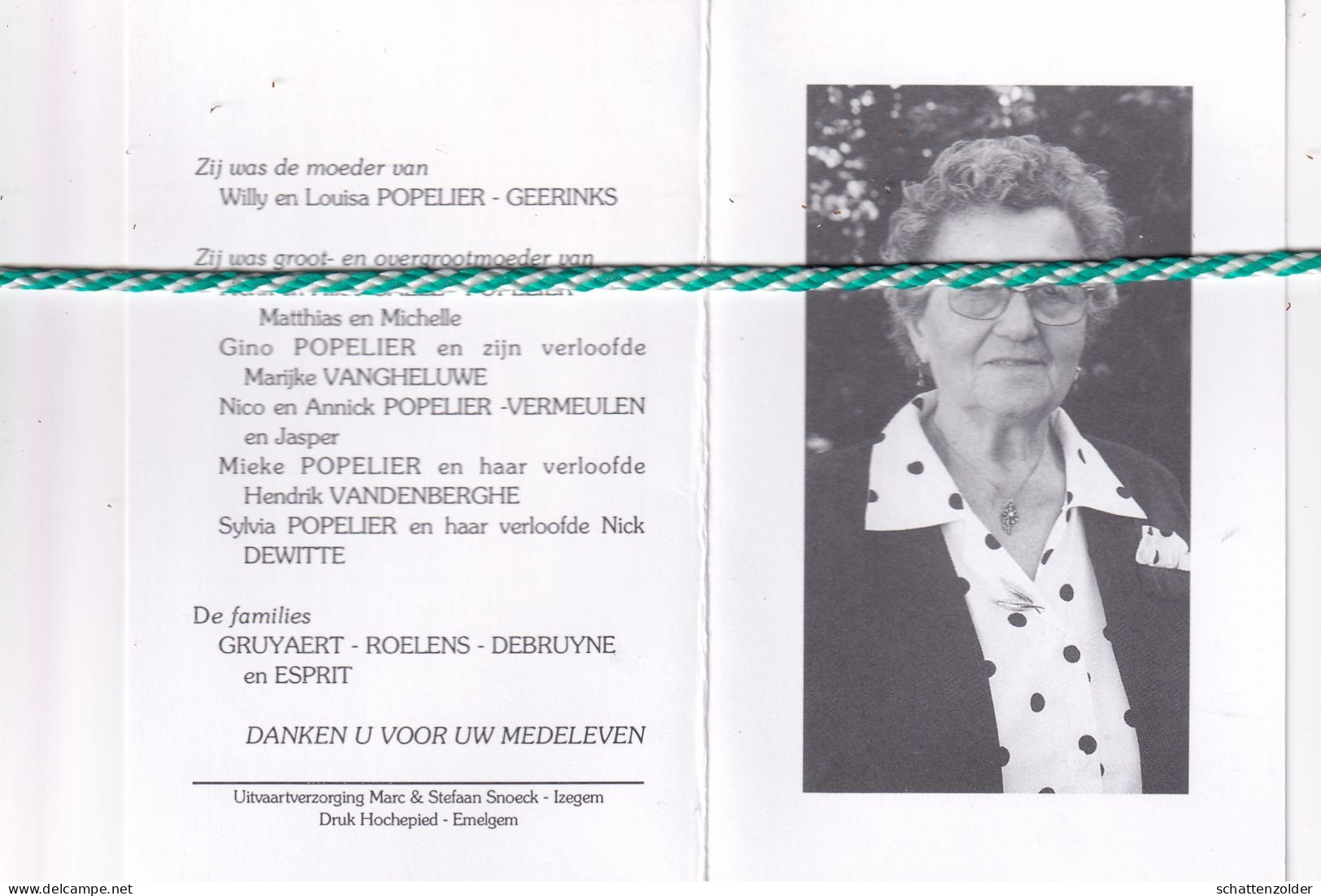 Magdalena Gruyaert-Roelens, Ardooie 1910, Izegem 1996. Foto - Todesanzeige