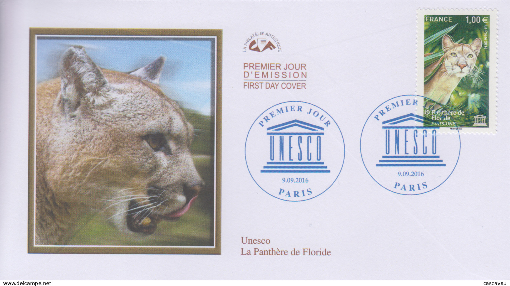 Enveloppe  FDC   1er   Jour   FRANCE    La   Panthére  De   FLORIDE    UNESCO    2016 - 2010-2019