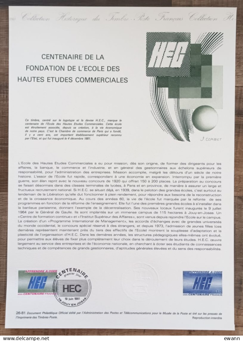 COLLECTION HISTORIQUE DU TIMBRE - YT N°2145 - HEC / Ecole Hautes Etudes Commerciales - 1981 - 1980-1989