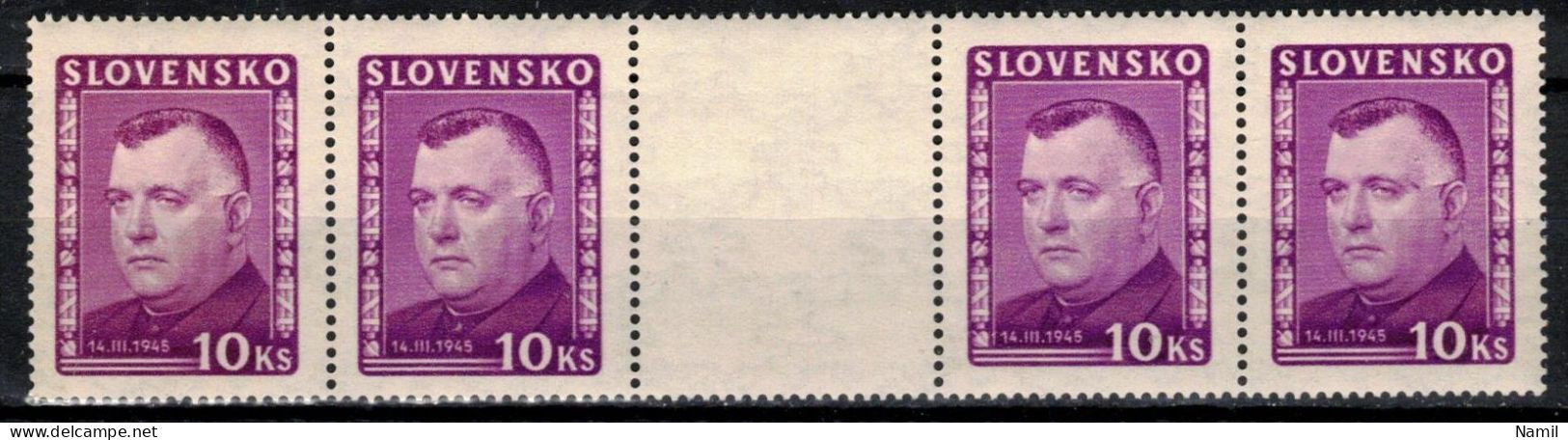 Slovaquie 1945 Mi 161 (Yv 127), (MNH)** Bande De 4 Avec Interpaneau - Unused Stamps