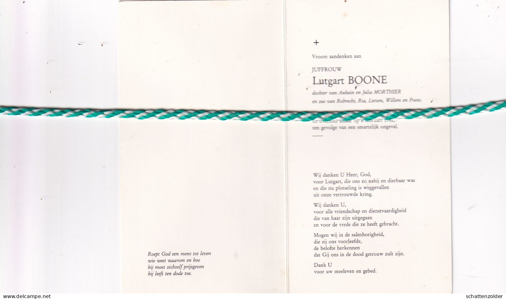 Lutgart Boone-Morthier, Deinze 1956; 1982. Foto - Obituary Notices